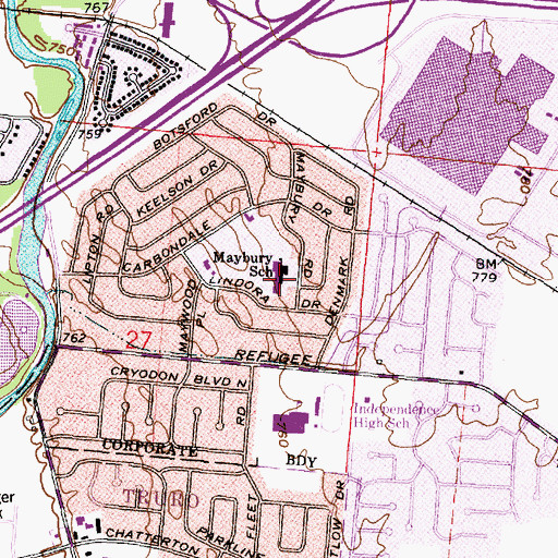 Topographic Map of Maybury Elementary School, OH