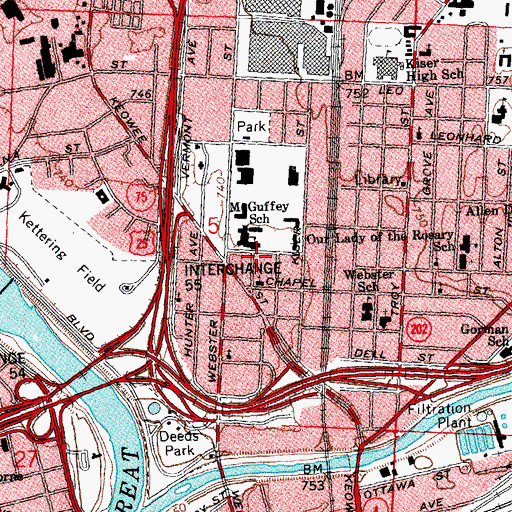 Topographic Map of McGuffey Elementary School (historical), OH