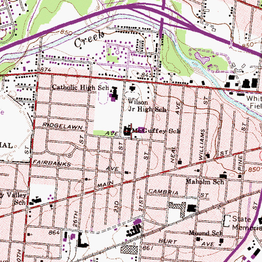 Topographic Map of McGuffey Elementary School, OH