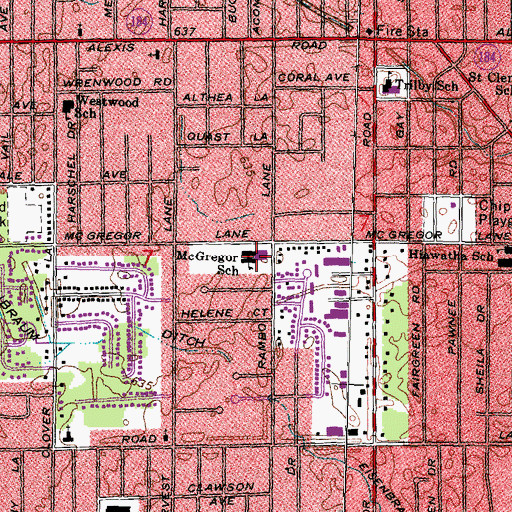 Topographic Map of McGregor Elementary School, OH