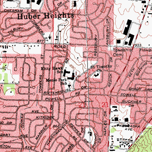 Topographic Map of Menlo Park Elementary School, OH