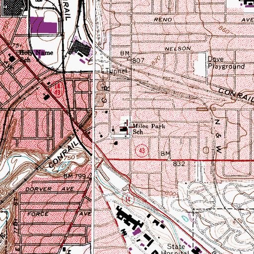 Topographic Map of Miles Park Elementary School, OH