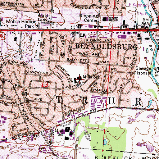Topographic Map of Herbert H Mills Elementary School, OH