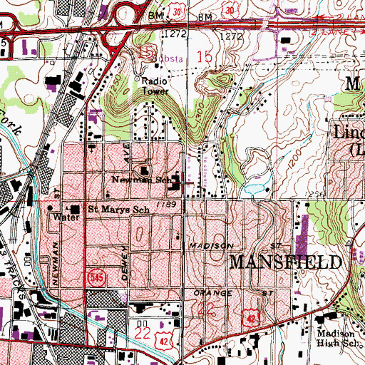Topographic Map of Newman Elementary School, OH