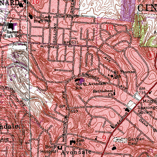Topographic Map of North Avondale Elementary School, OH