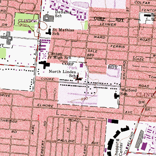 Topographic Map of North Linden Elementary School, OH