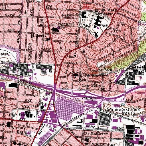 Topographic Map of North Norwood Elementary School, OH