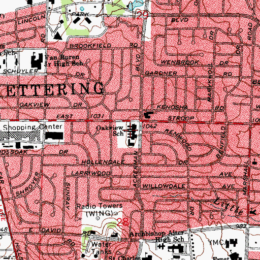 Topographic Map of Oakview Elementary School, OH