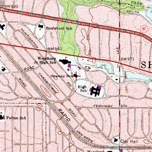 Topographic Map of Onaway Elementary School, OH