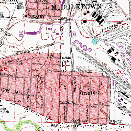 Topographic Map of Oneida Elementary School (historical), OH