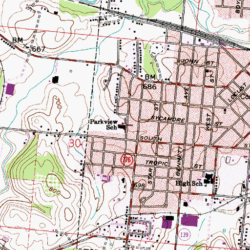 Topographic Map of Parkview Elementary School, OH