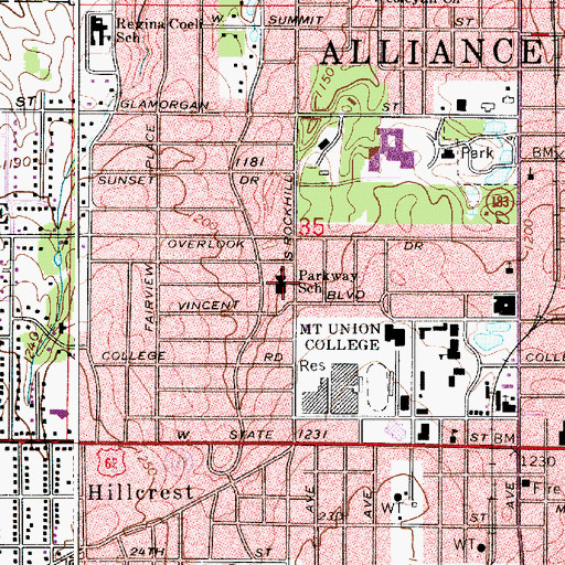 Topographic Map of Parkway Elementary School, OH