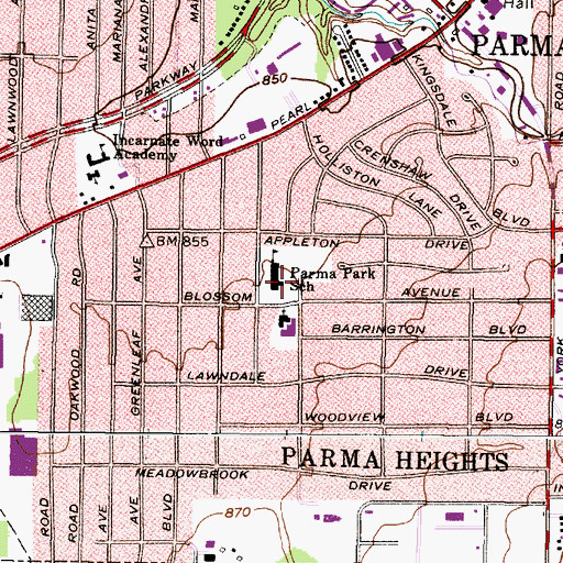 Topographic Map of Parma Park Elementary School, OH