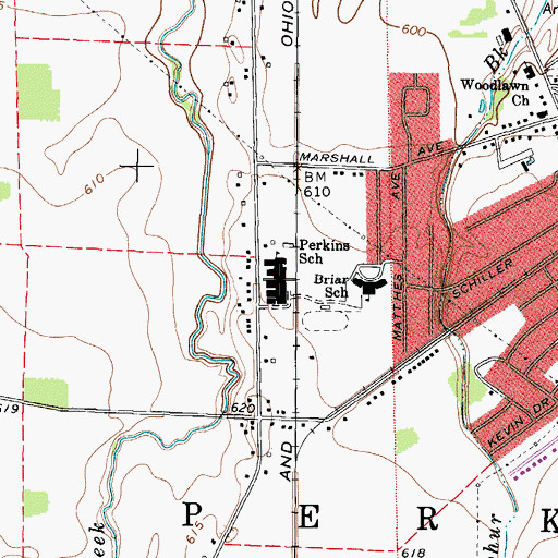 Topographic Map of Perkins High School, OH