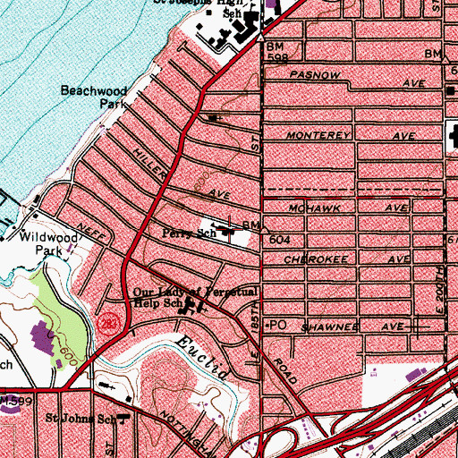 Topographic Map of Oliver H Perry Elementary School, OH