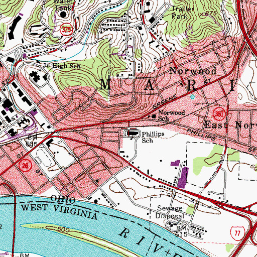 Topographic Map of Phillips Elementary School, OH