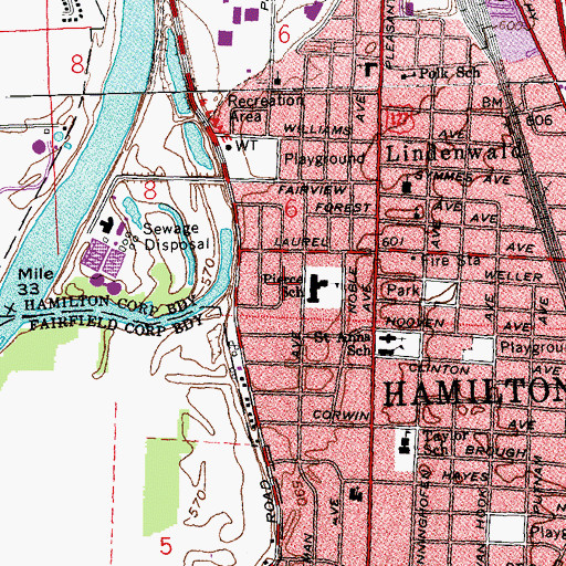 Topographic Map of Pierce Elementary School, OH