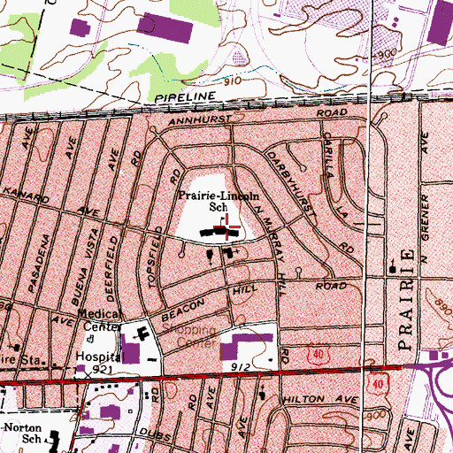Topographic Map of Prairie-Lincoln Elementary School, OH