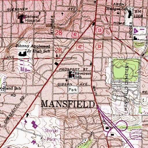Topographic Map of Prospect Elementary School, OH