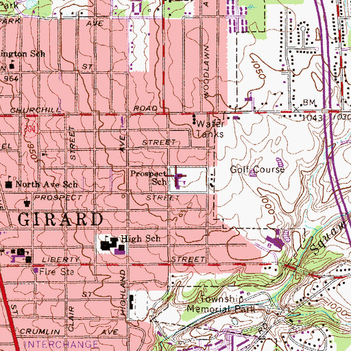 Topographic Map of Prospect Junior High School, OH