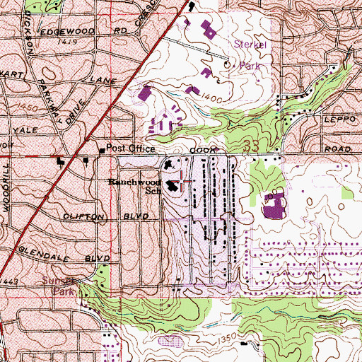 Topographic Map of Ranchwood Elementary School, OH