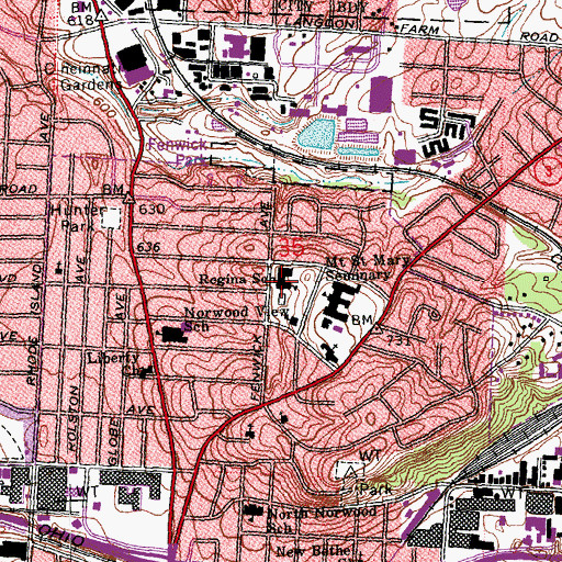 Topographic Map of Regina High School, OH