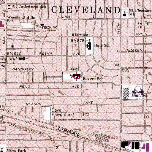 Topographic Map of Paul Revere Elementary School, OH