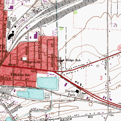 Topographic Map of Ridge Elementary School, OH