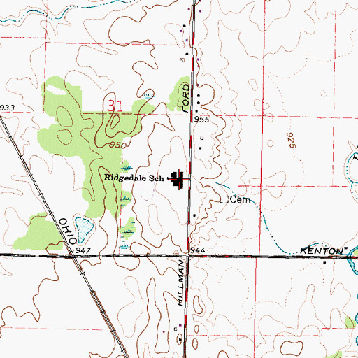 Topographic Map of Ridgedale High School, OH