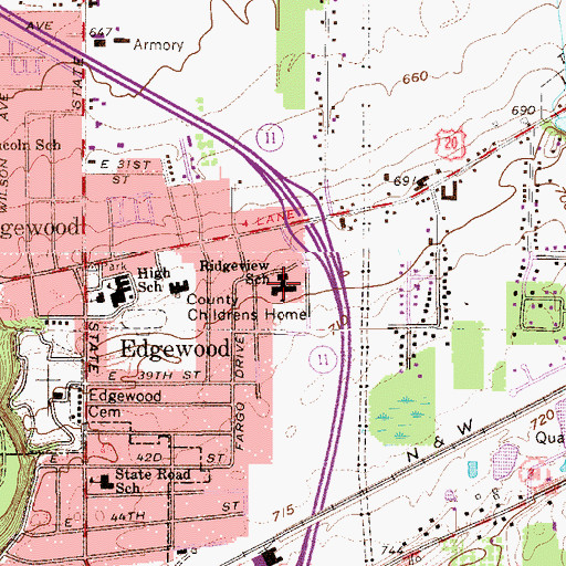 Topographic Map of Ridgeview Elementary School, OH