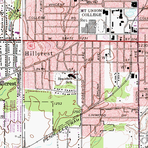 Topographic Map of Rockhill Elementary School, OH