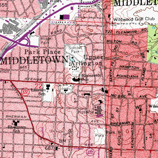 Topographic Map of Roosevelt Elementary School, OH