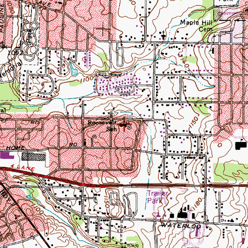 Topographic Map of Roosevelt Elementary School, OH
