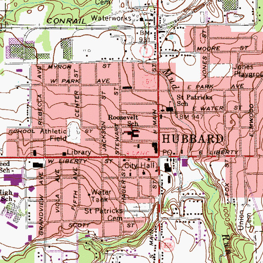 Topographic Map of Roosevelt Elementary School, OH