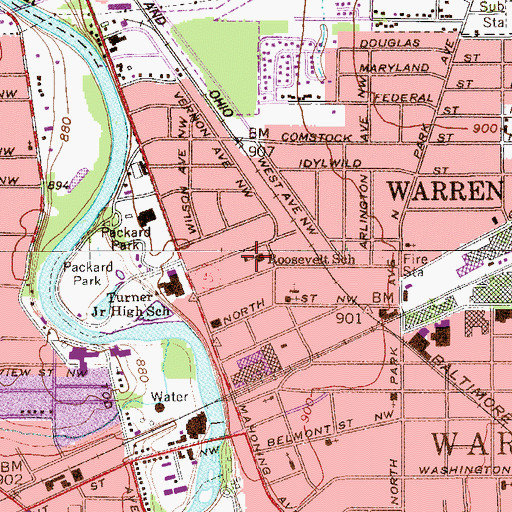 Topographic Map of Roosevelt Elementary School, OH