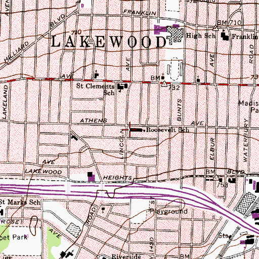 Topographic Map of Roosevelt Elementary School, OH