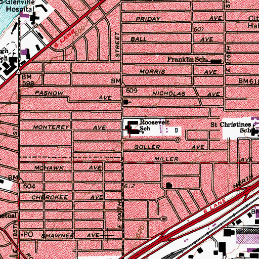 Topographic Map of Roosevelt Elementary School, OH