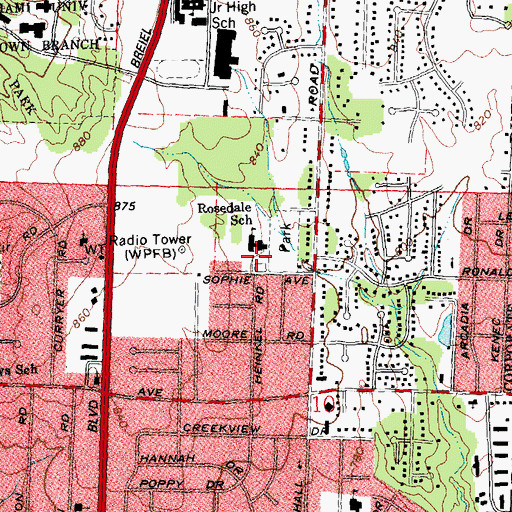 Topographic Map of Rosedale Elementary School, OH