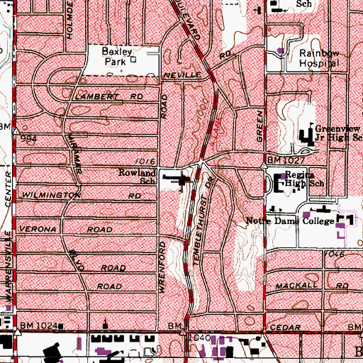 Topographic Map of Rowland Elementary School, OH