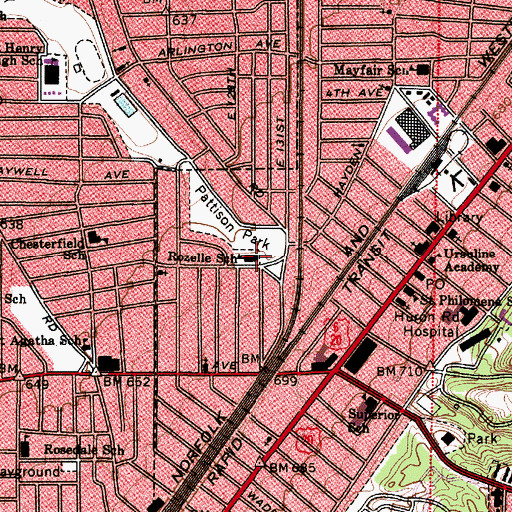 Topographic Map of Rozelle Elementary School, OH