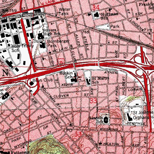 Topographic Map of Ruskin Elementary School, OH
