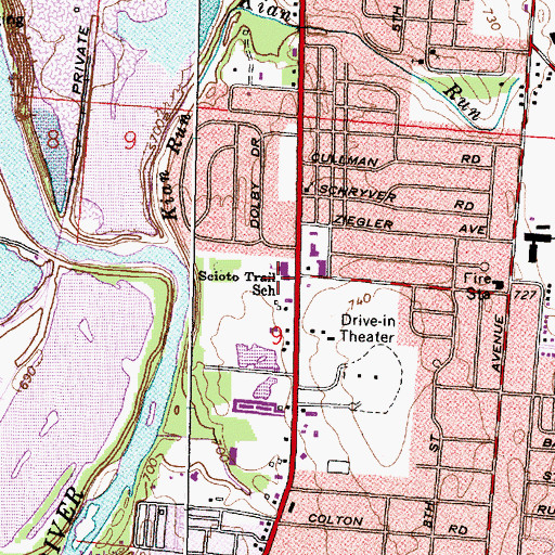 Topographic Map of Scioto Trail Elementary School (historical), OH