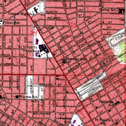 Topographic Map of Sherman Elementary School, OH