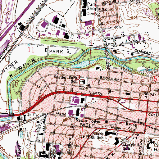 Topographic Map of Snyder Park Elementary School, OH