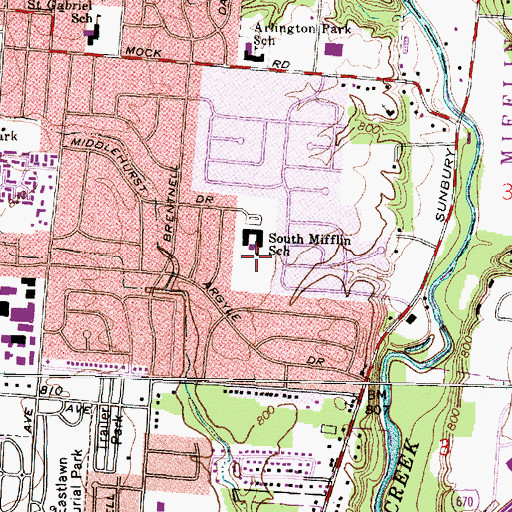 Topographic Map of South Mifflin Elementary School, OH