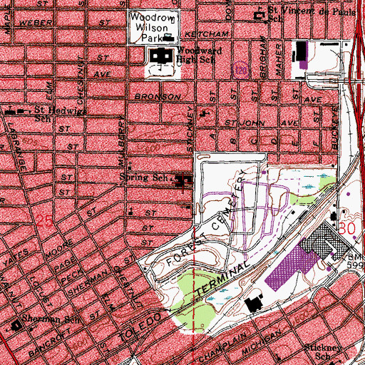 Topographic Map of Spring Elementary School, OH