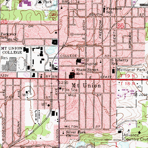 Topographic Map of State Street Middle School, OH