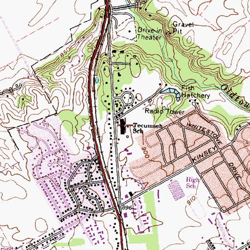 Topographic Map of Tecumseh Elementary School, OH