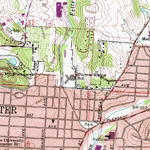 Topographic Map of Thomas Ewing Junior High School, OH