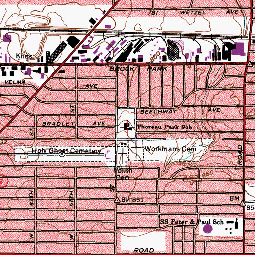 Topographic Map of Thoreau Park Elementary School, OH